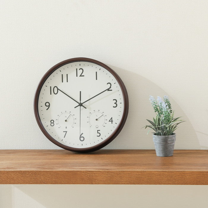 掛時計 温湿度計付 ミエル Φ25 BR ブラウン 255 ×43 ×255 fj-28199の画像