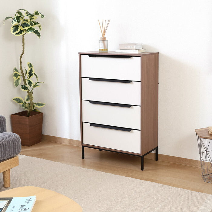 チェスト KD ファブリック クレオ 4段 ホワイト×ブラウン WH × BR 組立品 W595×D320×H926mm 11kg fj-29031の画像