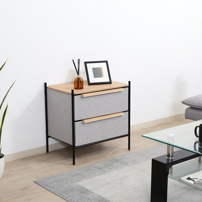 チェスト KD ファブリック パトラ 2段 グレー×ナチュラル GY×NA 組立品 W577×D410×H584mm 6kg fj-29033の画像