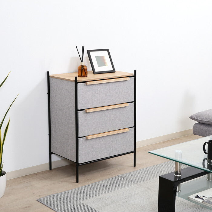 チェスト KD ファブリック パトラ 3段 グレー×ナチュラル GY×NA 組立品 W577×D410×H787mm 8kg fj-29034の画像