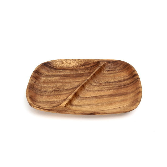 アカシアレクタングルトレー 2仕切リ付 ブラウン 280×215×25 fj-30149の画像