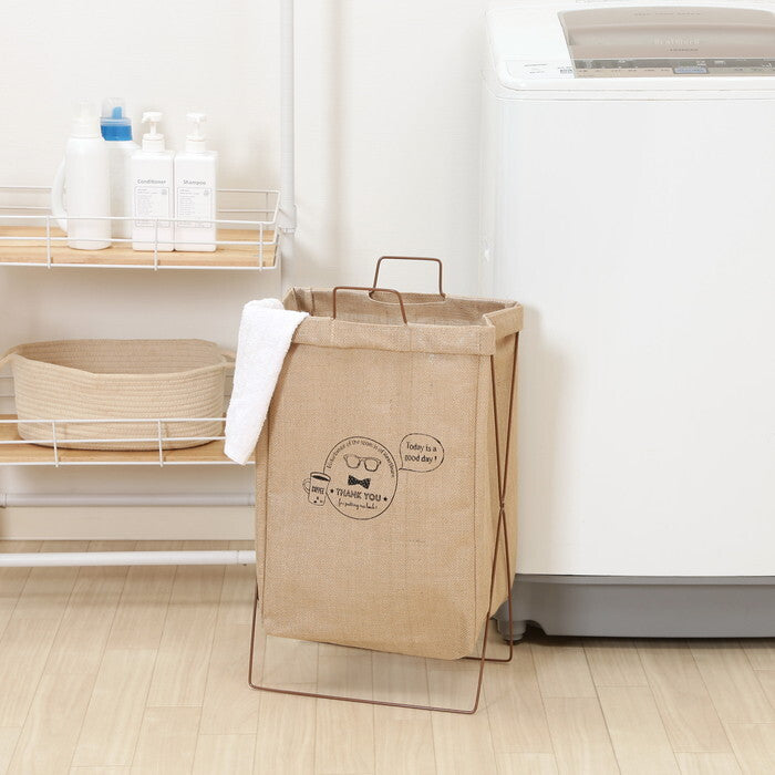 ランドリー ボックス 横型取手付 麻 ナチュラル 完成品 W370×D270×H600mm 0.7kg fj-32811の画像