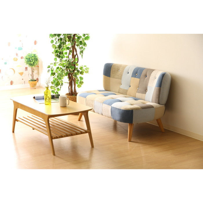 ソファ2p デイジーパッチワークブルー fj-33368の画像