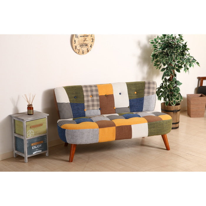 ソファ2p デイジー パッチワーク ブルーイエロー HX8533-E fj-36218の画像