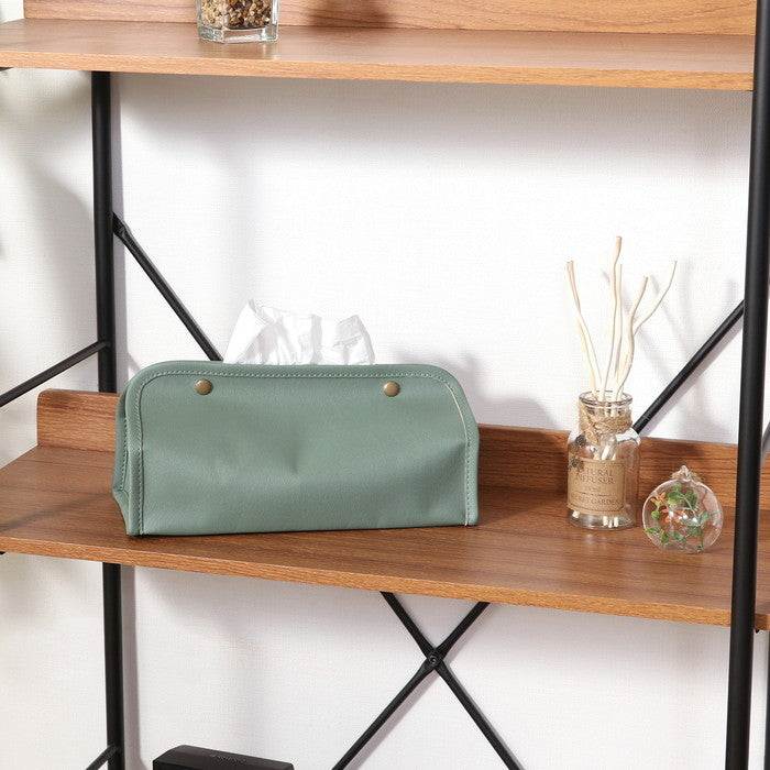 PUレザー調 ティッシュケース GR グリーン 幅265×奥行125×高さ125 fj-37808の画像