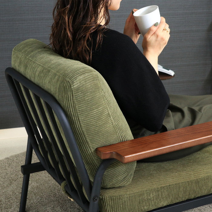 アイアンアーム コーデュロイソファ1P カローチェ KH FB-GHA-73 カーキ 幅760×奥行760×高さ760mm fj-38494の画像