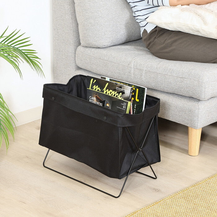 折りたためる 荷物収納 バスケット ブラック 完成品 W430×D30-240×H320-410mm 0.72kg fj-38632の画像