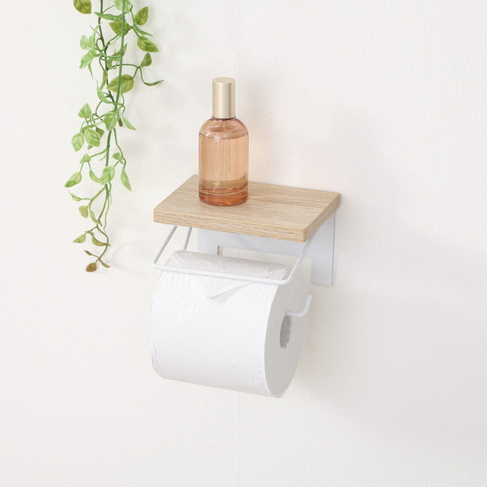 トイレットペーパー ホルダー 1ロール NA×WH ナチュラル×ホワイト 幅140×奥行100×高さ90 fj-38993の画像