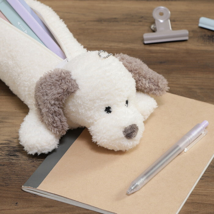 ペンケース アニマル いぬ アイボリー×グレージュ 完成品 W170×D300×H80mm 0.057kg fj-41675の画像