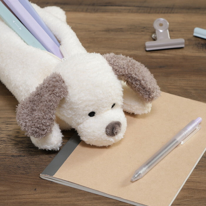 ペンケース アニマル BIG いぬ アイボリー×グレージュ 完成品 W175×D290×H90mm 0.065kg fj-41681の画像