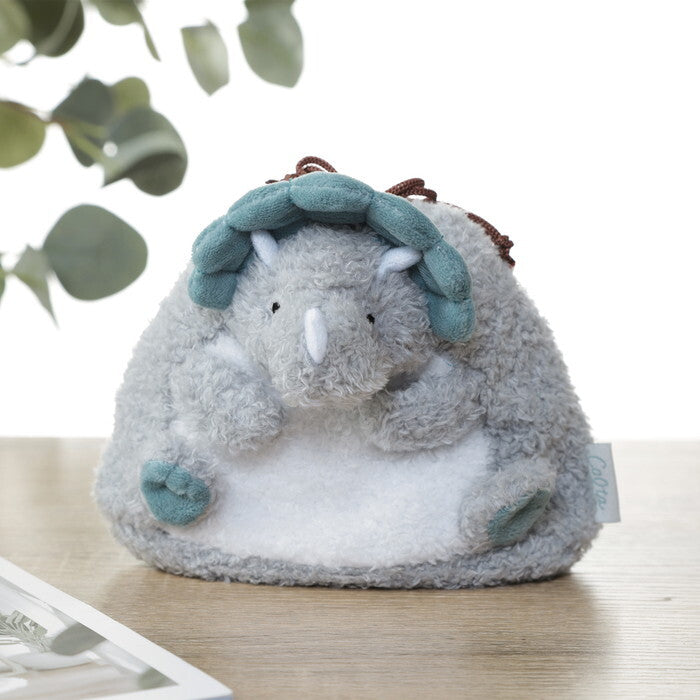 ポーチ アニマル 巾着型 トリケラトプス グリーン 完成品 W150×D105×H120mm 0.034kg fj-41691の画像