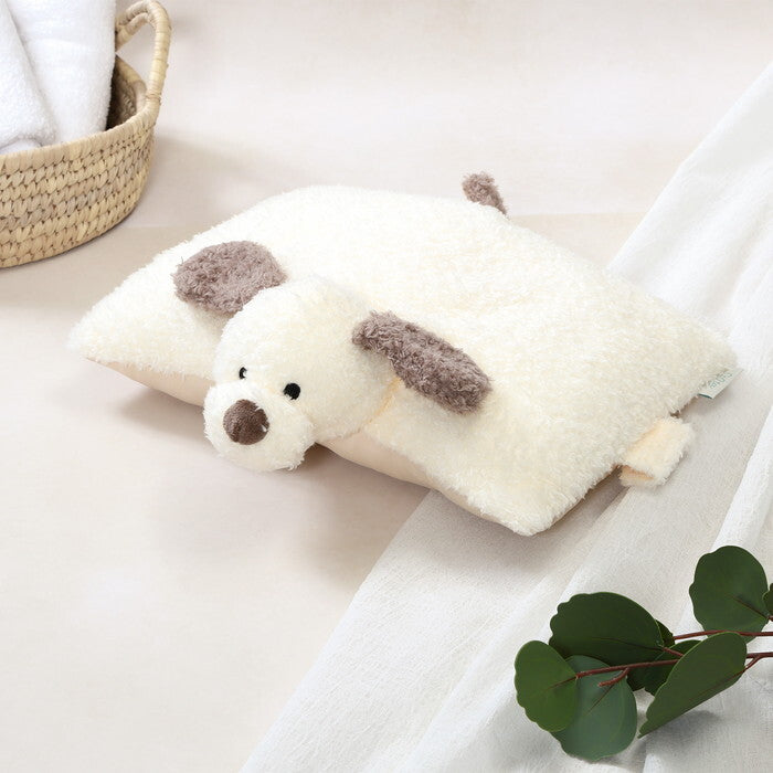 ぬいぐるみ 枕にもなる いぬ アイボリー×グレージュ 完成品 W300×D260×H100mm 0.12kg fj-41704の画像