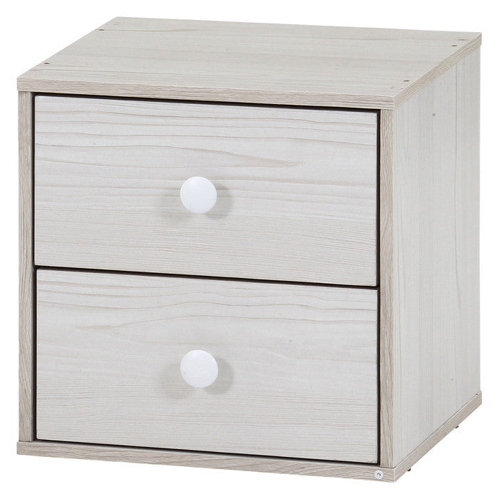 キューブ ボックス 引出2杯 ホワイトウォッシュ 幅345×奥行315×高さ345 fj-43901の画像