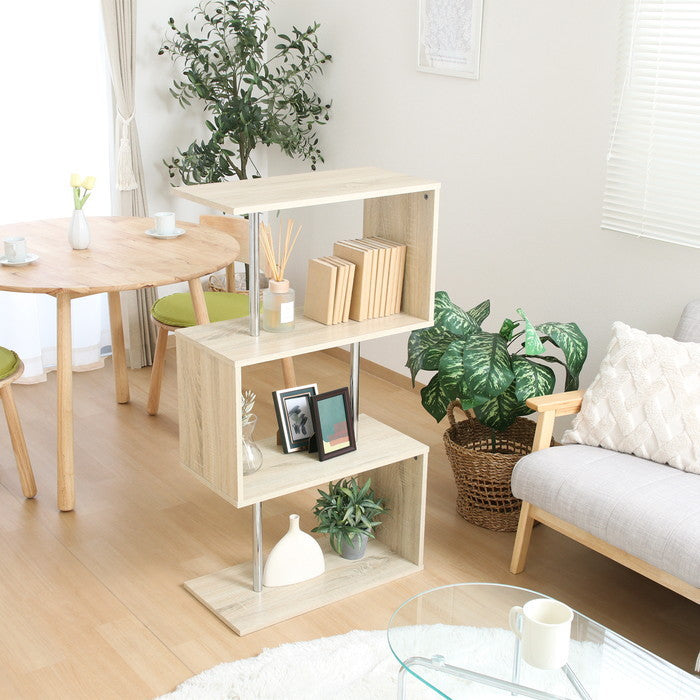 S字型ディスプレイラック3段 オーク L1036 オーク 幅600×奥行290×高さ1086mm fj-51486の画像