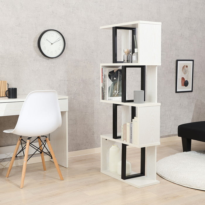 S字ディスプレイラック 4段 オークWH YM198-1 オークホワイト 幅590×奥行235×高さ1385mm fj-52278の画像