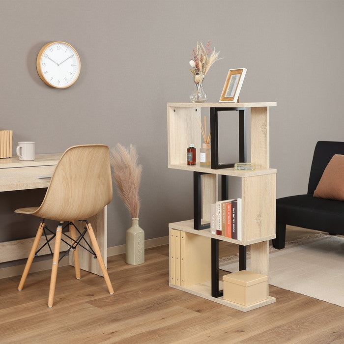 S字ディスプレイラック 3段 オーク H2100 オーク 幅590×奥行235×高さ1044mm fj-52279の画像