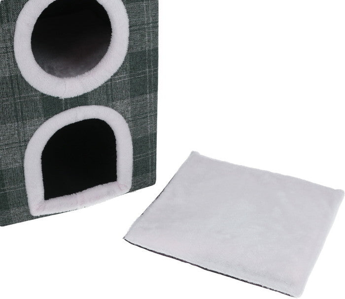 ペットハウス 2ルーム ルーフベッド付 グレーチェック 400×400×650 fj-53720の画像