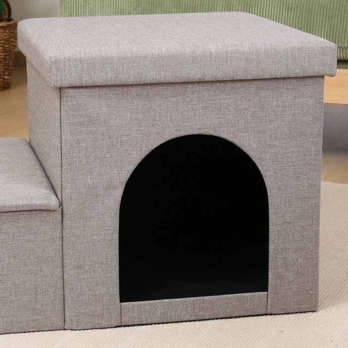 収納付きペットステップ&ハウス ライトグレー ライトグレー 幅690×奥行390×高さ390mm fj-53724の画像