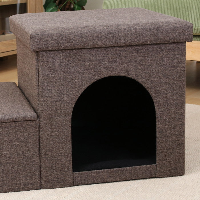 収納付きペットステップ&ハウス チャコール チャコール 幅690×奥行390×高さ390mm fj-53725の画像