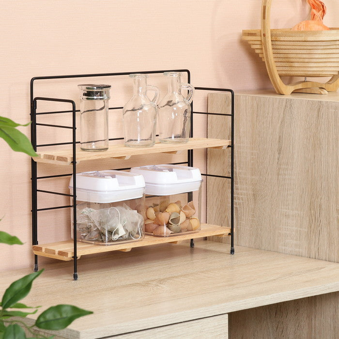 ウッド ミニ シェルフ ワイドBK ブラック 幅345×奥行105×高さ295 fj-55004の画像