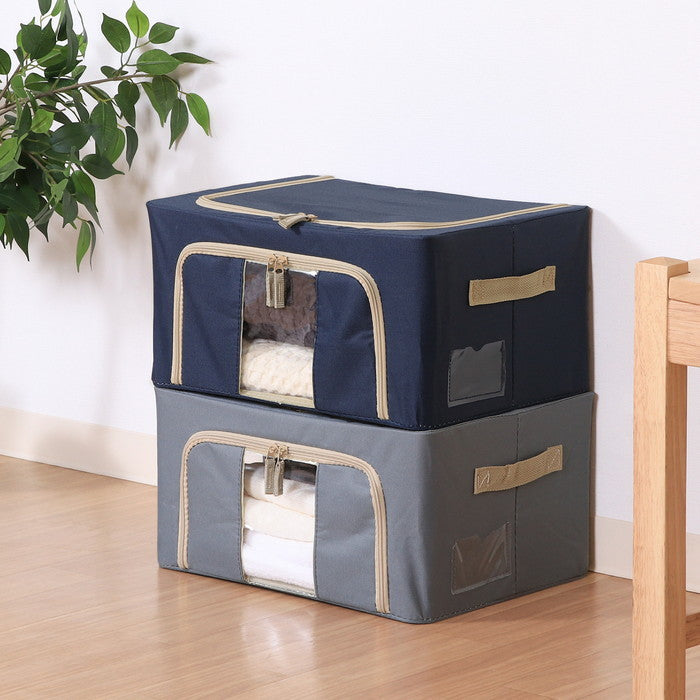 窓付 積み重ね 収納 スタッキング ボックス 22L BL ブルー 幅390×奥行290×高さ200 fj-63513の画像