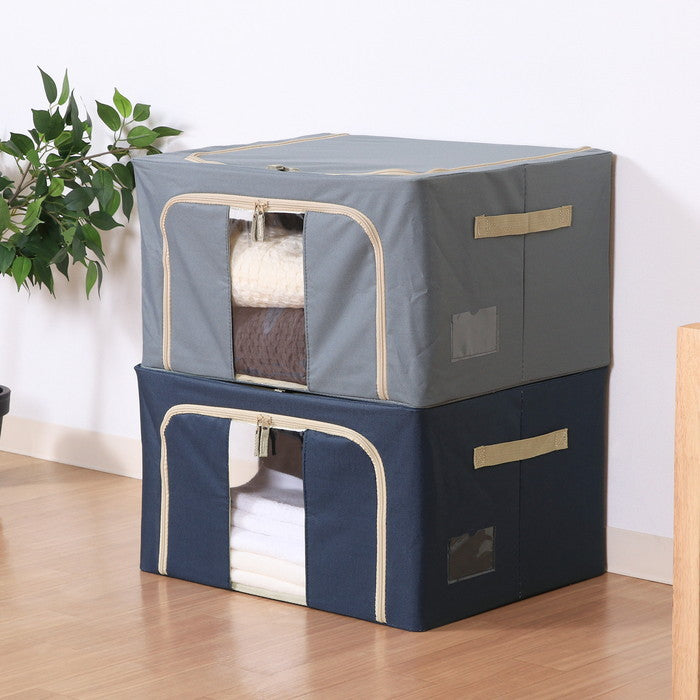 窓付 積み重ね 収納 スタッキング ボックス 55L GY グレー 幅500×奥行400×高さ280 fj-63515の画像