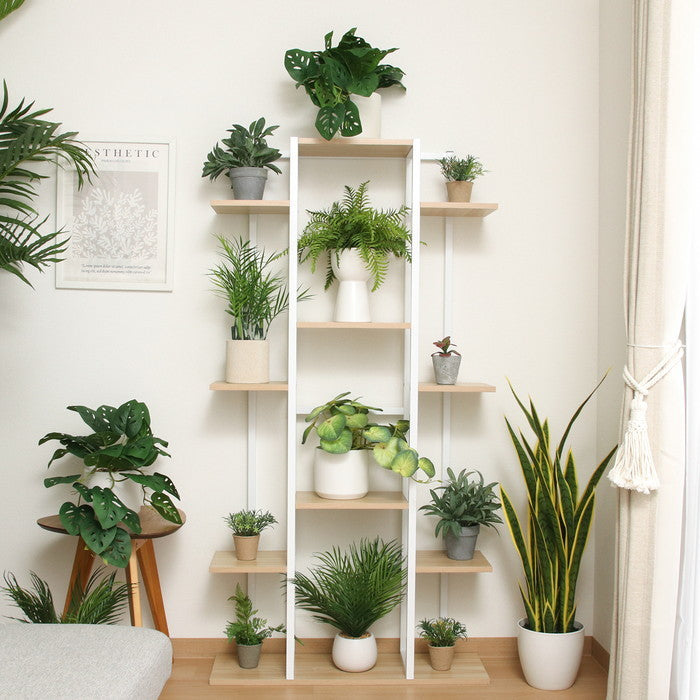 ディスプレイラック スタンド ワイド WH ホワイト 幅750×奥行225×高さ1450mm fj-63764の画像