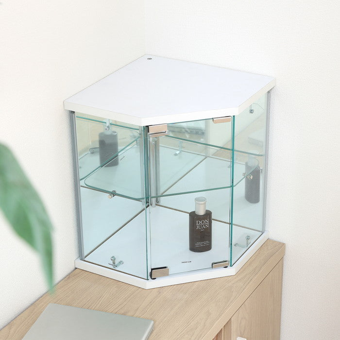 卓上ガラスコレクションケース コーナー WH G309 ホワイト 幅350×奥行350×高さ425mm fj-63947の画像