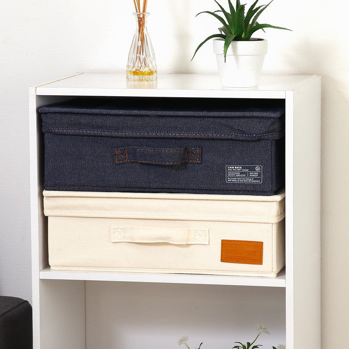 LB デニム調 インナーボックス 横ハーフ 蓋付 ブルー 幅380×奥行260×高さ130 fj-67312の画像