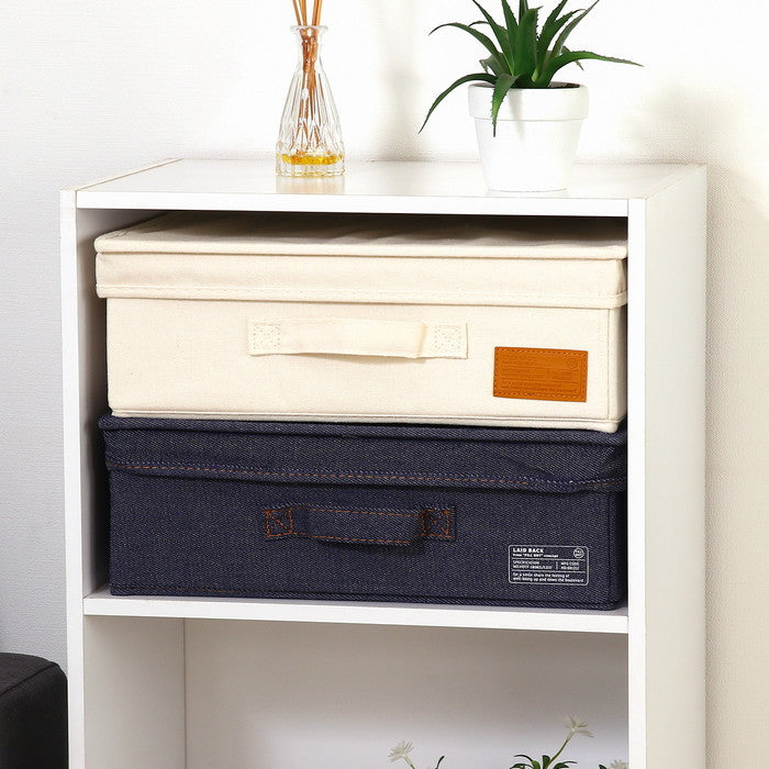 LB キャンバス調 インナーボックス 横ハーフ蓋付 アイボリー 幅380×奥行260×高さ130 fj-67317の画像