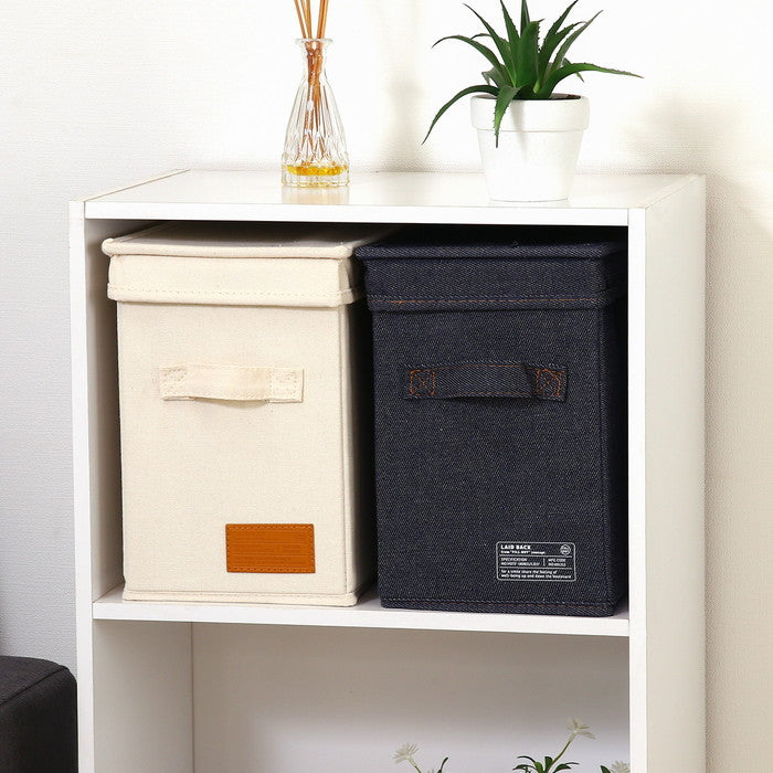 LB キャンバス調 インナーボックス 縦ハーフ蓋付 アイボリー 幅180×奥行260×高さ260 fj-67318の画像