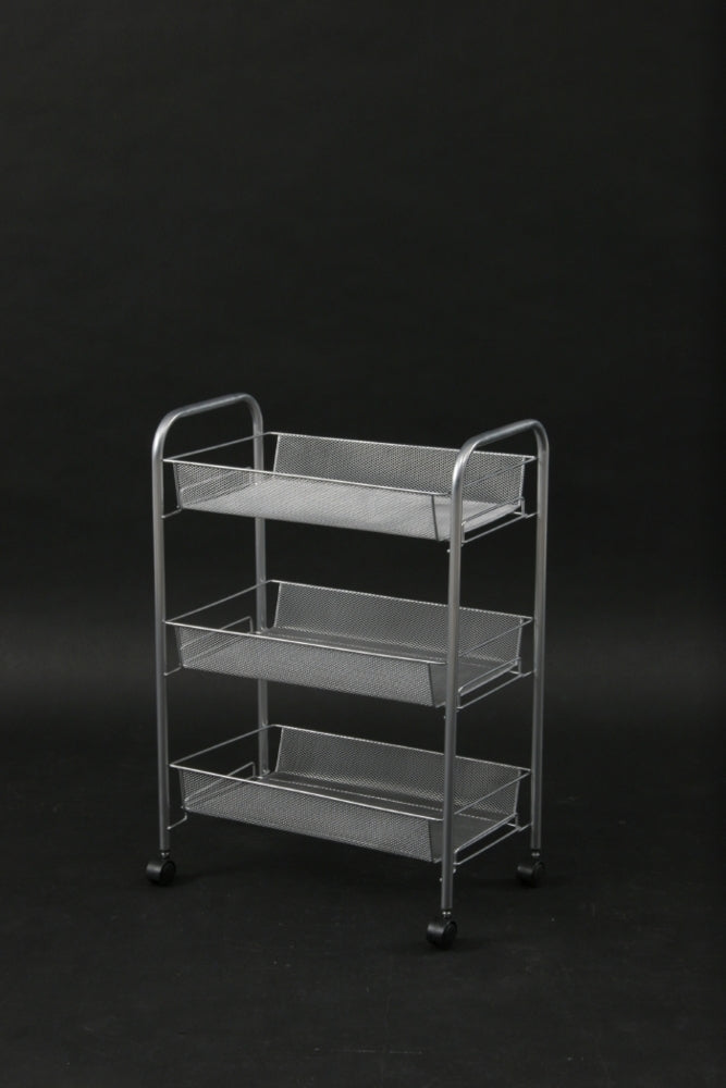 メッシュワゴン トローリー キャスター付き3段 SV シルバー fj-69291の画像
