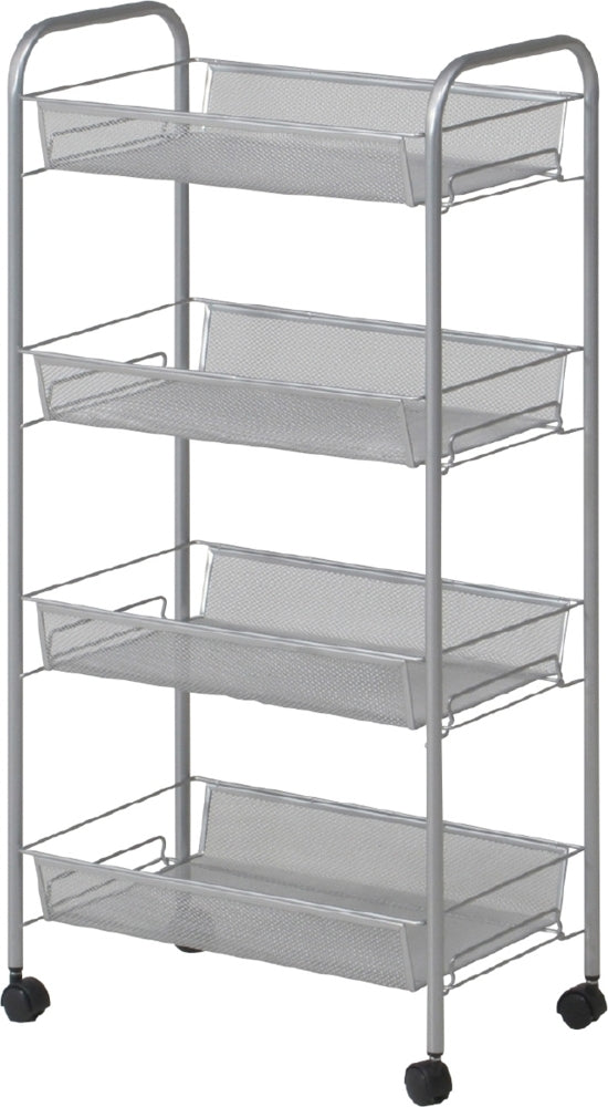 メッシュワゴン トローリー キャスター付き4段 SV シルバー fj-69293の画像