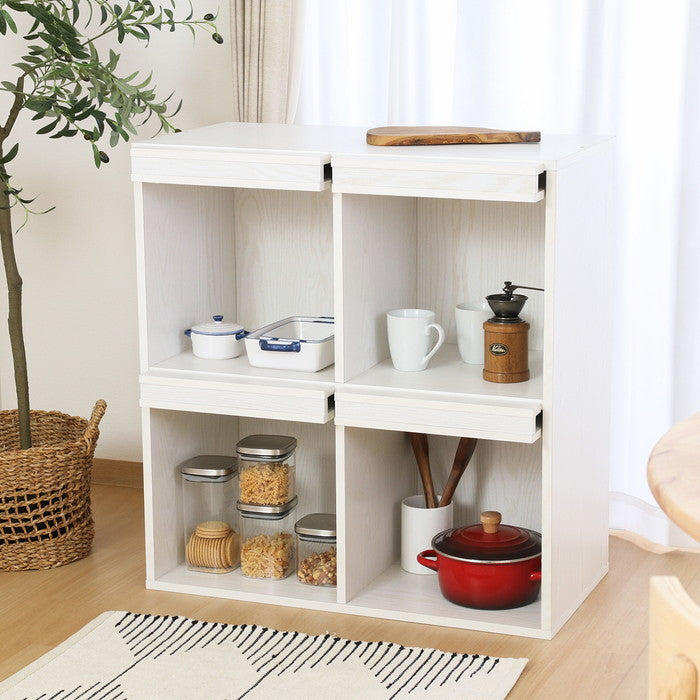 ディスプレイラック 4マス オークWH DP8085 DP8085 オークホワイト 幅800×奥行400×高さ850mm fj-73419の画像