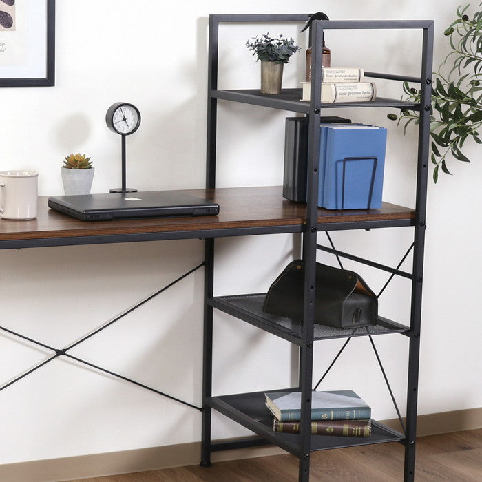 左右組み換えラック付きデスク ルカ BR ブラウン 幅1100×奥行530×高さ1150mm fj-73611の画像