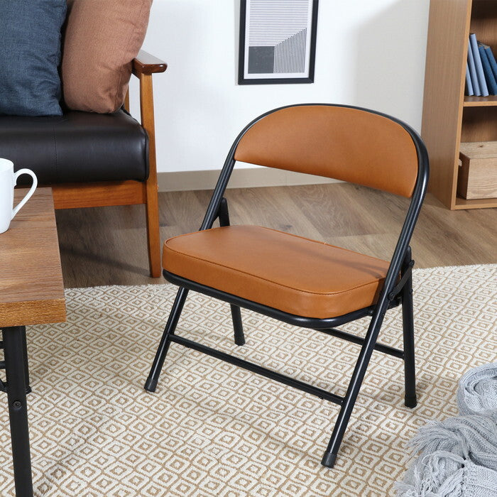 折りたたみ チェア ロータイプワイドPU BR ブラウン 完成品 W430×D370×H515mm 2.85kg fj-73629の画像