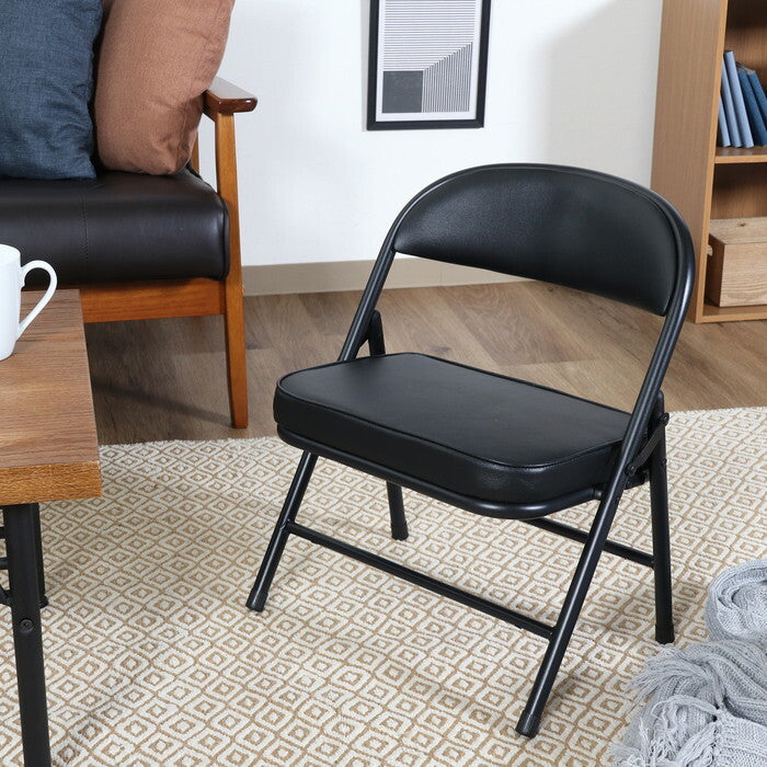 折りたたみ チェア ロータイプワイドPU BK ブラック 完成品 W430×D370×H515mm 2.85kg fj-73630の画像