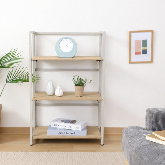 折りたたみシェルフ アロン3段 NA ナチュラル 幅610×奥行310×高さ930mm fj-73639の画像