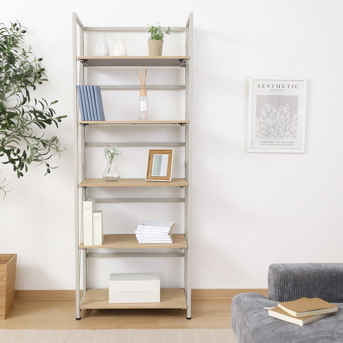 折りたたみシェルフ アロン5段 NA ナチュラル 幅610×奥行310×高さ1570mm fj-73645の画像