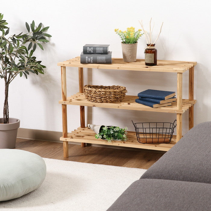 マルチ フリー シューズラック 3段 ナチュラル ZSJ06414B ナチュラル 幅630×奥行265×高さ480 fj-79104の画像