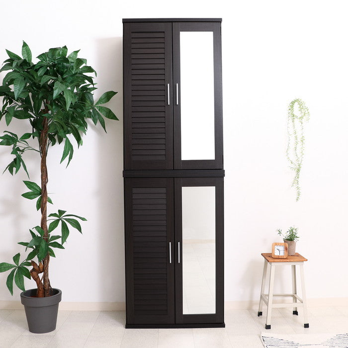 ルーバー&ミラー付きシューズボックス60幅 BR ブラウン 600 ×345 ×930 fj-86190の画像