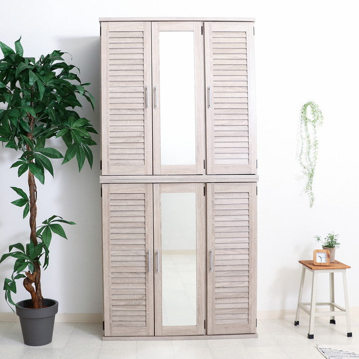 ルーバー&ミラー付きシューズボックス90幅 WHO ホワイトオーク 900 ×345 ×930 fj-86193の画像