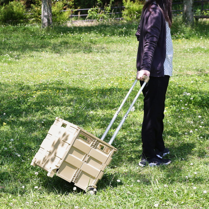 フォールディングキャリーカート L 蓋付き BE ベージュ 幅450×奥行380×高さ990 折りたたみ 折り畳み fj-86440の画像