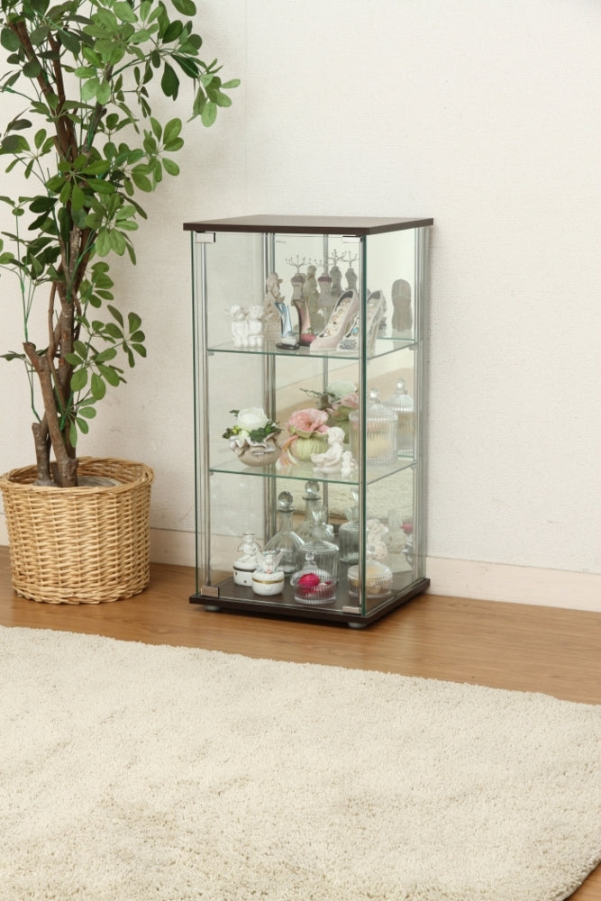 ガラスコレクションケース 3段 背面ミラー付き ブラウン fj-96048の画像