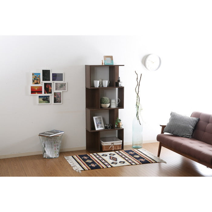 S型ディスプレイラック 4段 ミディアムブラウン BOOK SHELF 4 fj-98714の画像