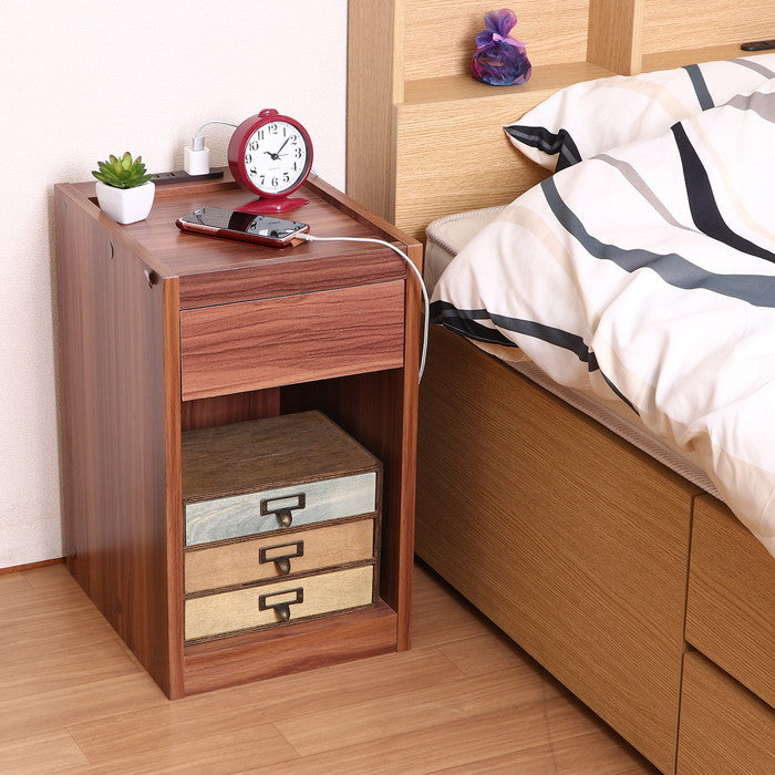 ベッド サイドテーブル ブラウン コンセント付き 2017-1108-02 fj-99323の画像