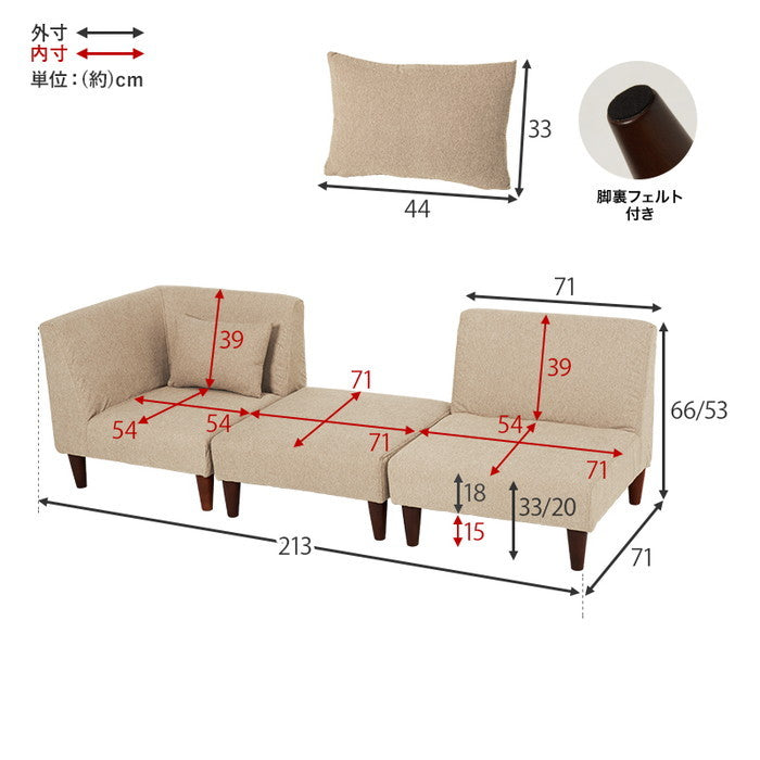 ソファ3点セット フラットS-BE-3S hgs-3000002623の画像
