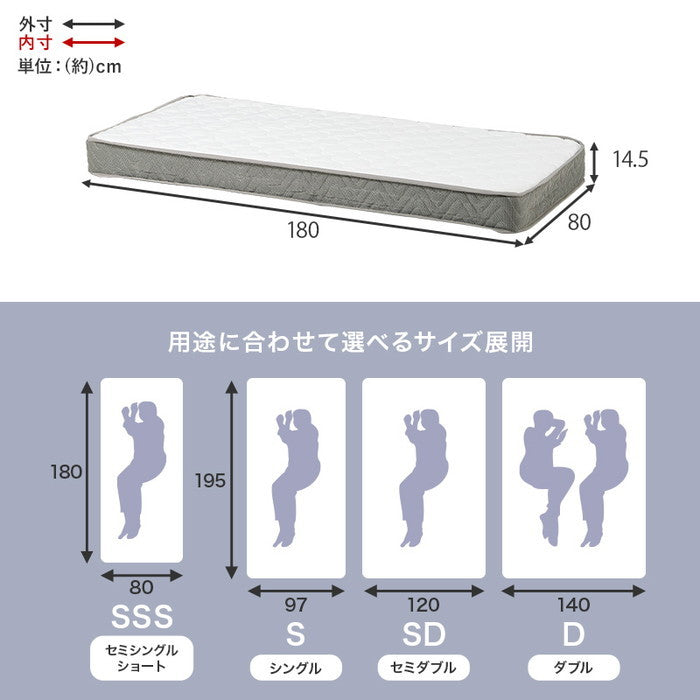 マットレス セミシングルショート(ボンネル) KM-3301SSS 幅80×奥行180×高さ14.5cm hgs-3000003883の画像