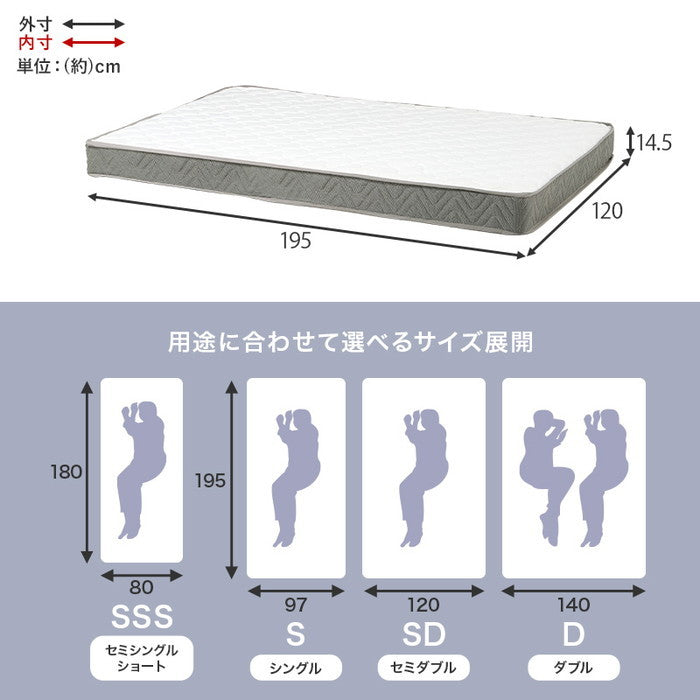 マットレス セミダブル(ボンネル) KM-3301SD 幅120×奥行195×高さ14.5cm hgs-3000003885の画像