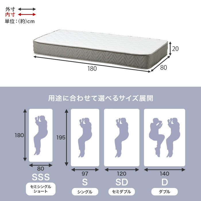 マットレス セミシングルショート(ポケット) KM-3302SSS 幅80×奥行180×高さ20cm hgs-3000003887の画像